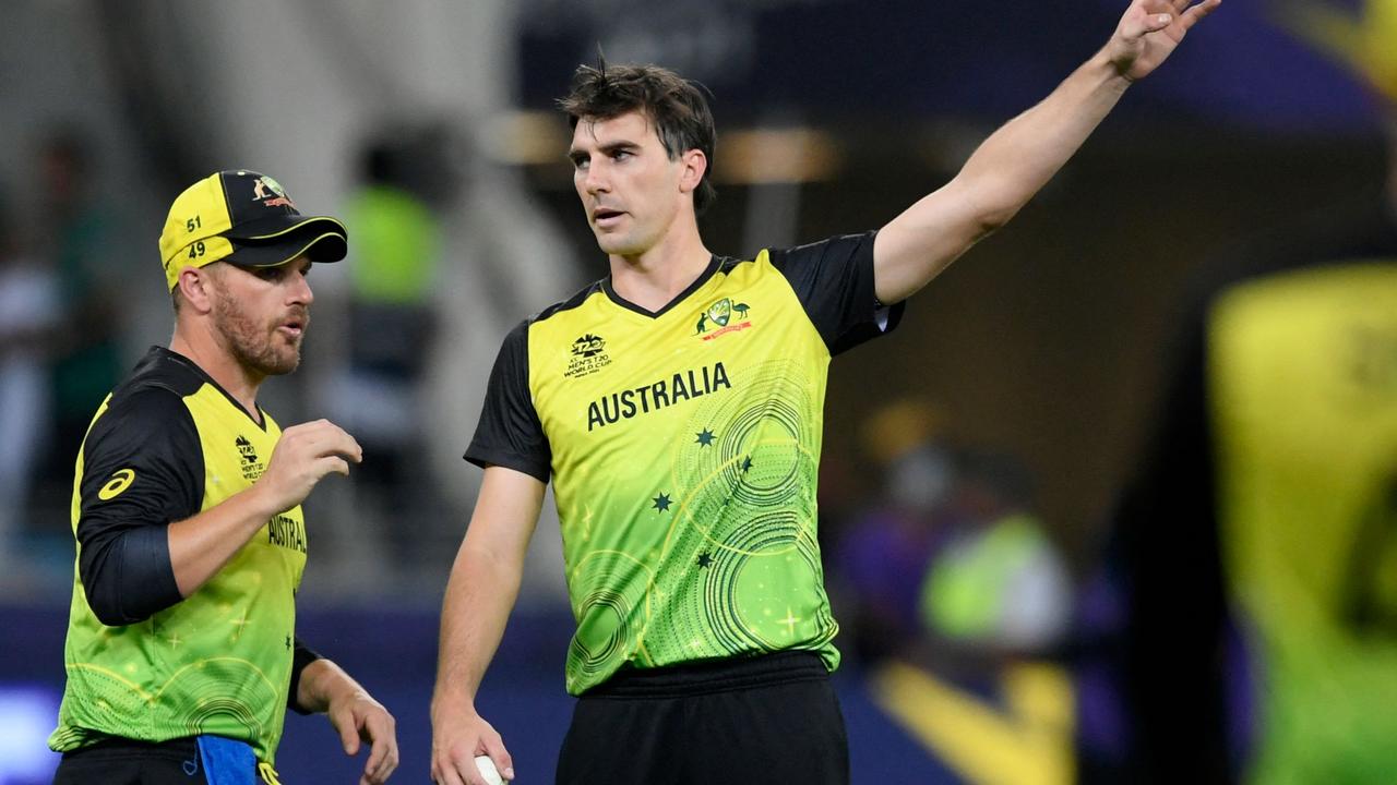 Australia’s captains Aaron Finch and Pat Cummins. Picture: Aamir Qureshi / AFP