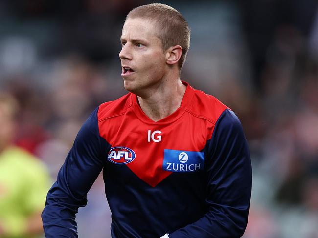 MELBOURNE . 15/04/2023.  AFL . Round 5. Gather Round.  Essendon vs Melbourne at the Adelaide Oval.  Lachie Hunter of the Demons   . Pic: Michael Klein