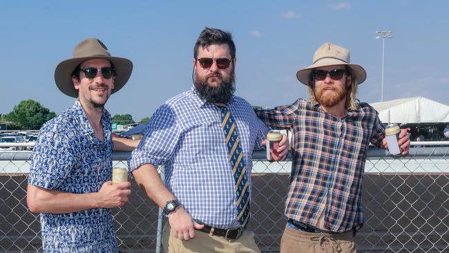 Having a ball at The Great Northern Darwin Cup at Fannie Bay Turf Club are Matt Wright , Criss Barron and Chris Aitken :Picture: Glenn Campbell