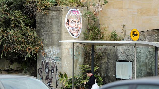 Offensive sign of former Prime Minister Tony Abbott on Spit Road in Seaforth. Picture: Tim Hunter.