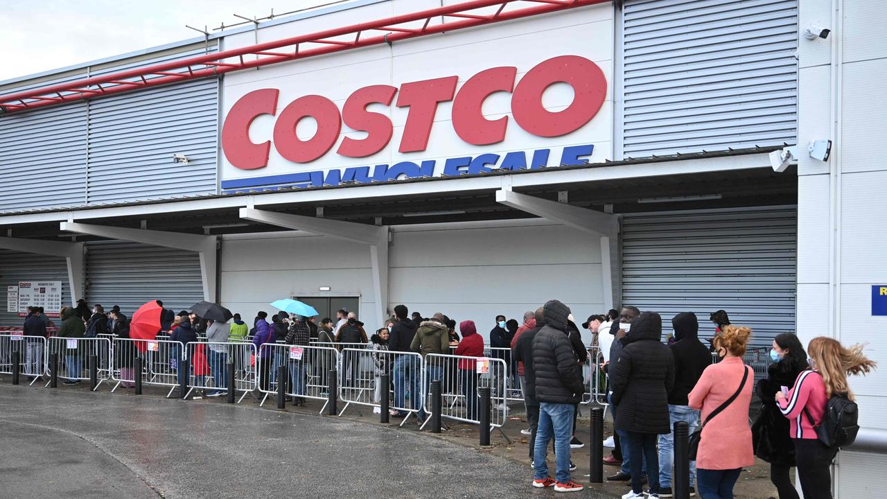 Costco shoppers in Leeds line up. Picture: Oli Scarff/AFP