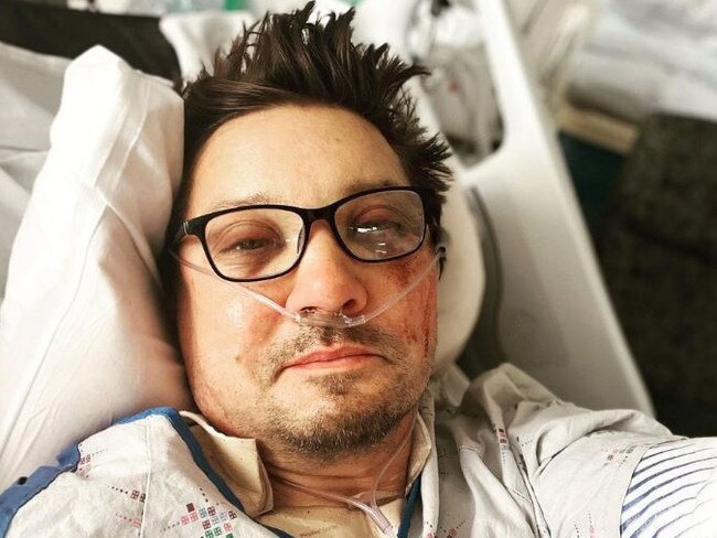 Marvel star Jeremy Renner has shared a photo of himself recovering after two surgeries to treat extensive injuries he sustained in a snow ploughing incident.