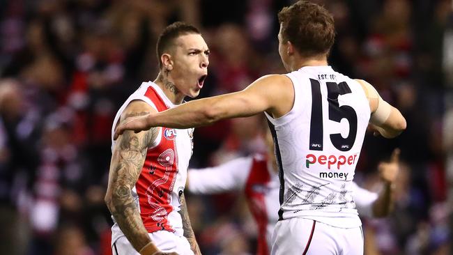 Matthew Parker celebrates a goal against the Blues. Picture: Getty