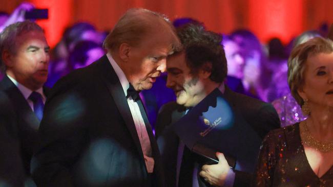 Javier Milei with US President-elect Donald Trump at the America First Policy Institute Gala, at Mar-a-Lago on November 14, 2024 in Palm Beach, Florida. Picture: Getty