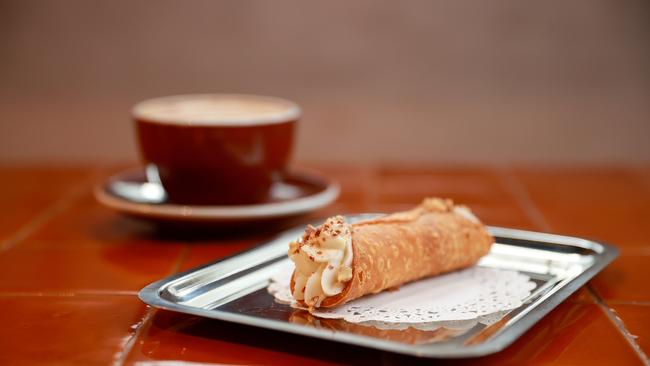 A coffee and a Cannoli, at Genovese Coffee House, in Alexandria, today. Picture: Justin Lloyd.