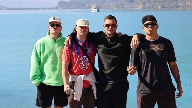 Liam Hampson with his mates enjoying Switzerland in the days before his death.