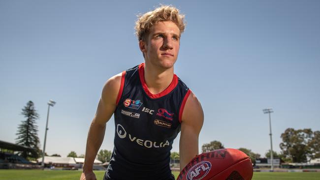 *** DO NOT USE - SPEAK TO SA PIC DESK BEFORE USE - FOR ANDREW CAPEL*** AFL draft prospect Dylan Stephens at Norwood Oval (Coopers Stadium) ahead of the AFL national draft. Picture: Brad Fleet