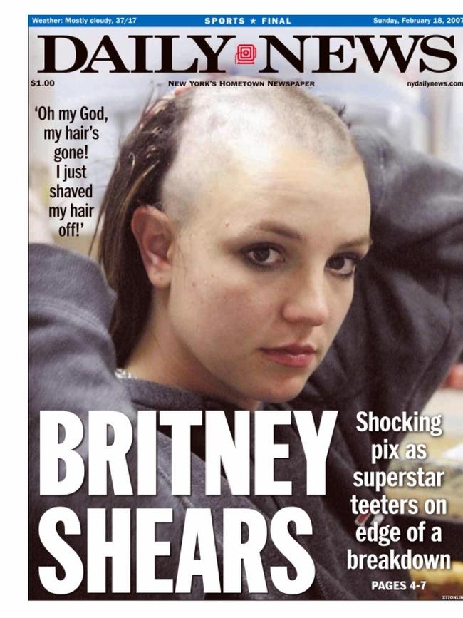 Tabloid coverage of Britney Spears’ breakdown in 2007. Picture: Daily News