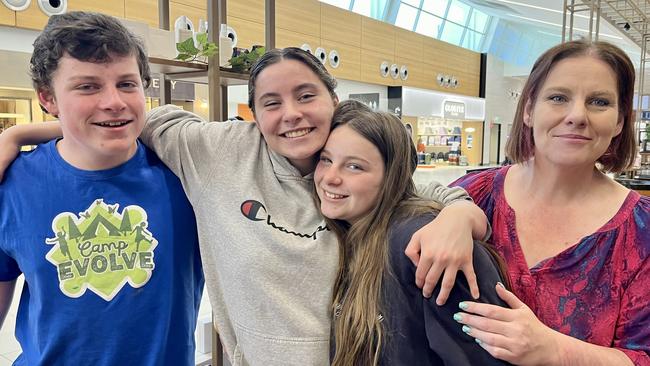 Noah, 14, Katherine, 16, Maddison, 12, and mum Tracy Davey, 47, from Adelaide. All three kids have autism. Mum Tracy has heart failure. Picture: Supplied