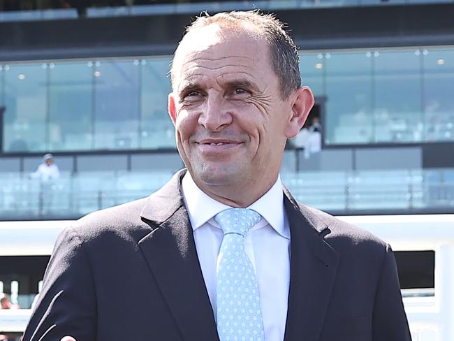 SYDNEY, AUSTRALIA - DECEMBER 14: Trainer Chris Waller celebrates after Tommy Berry riding Saltcoats  Ã¢â¬â¹wins Race 6 Coolmore Spelling @ Mount White during Sydney Racing at Royal Randwick Racecourse on December 14, 2024 in Sydney, Australia. (Photo by Jeremy Ng/Getty Images)