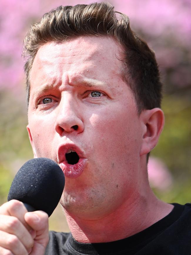 Greens MP Chandler-Mather at a CFMEU rally in Brisbane. Picture: NewsWire / John Gass