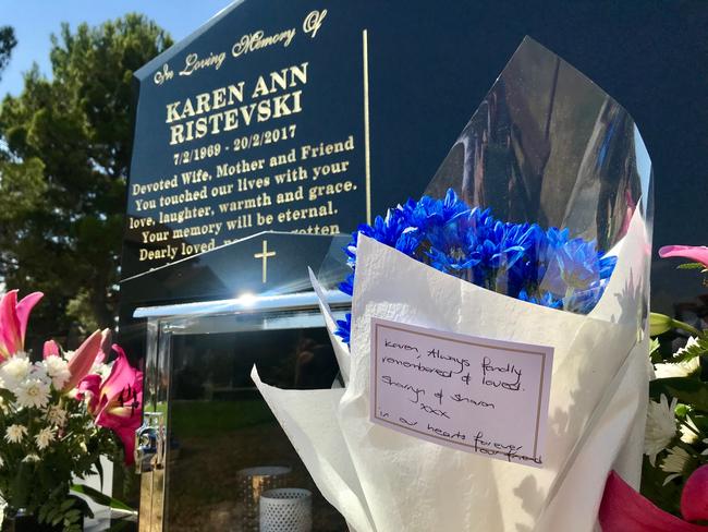 Flowers left by friends of Karen Ristevski by her grave at Williamstown Cemetery.