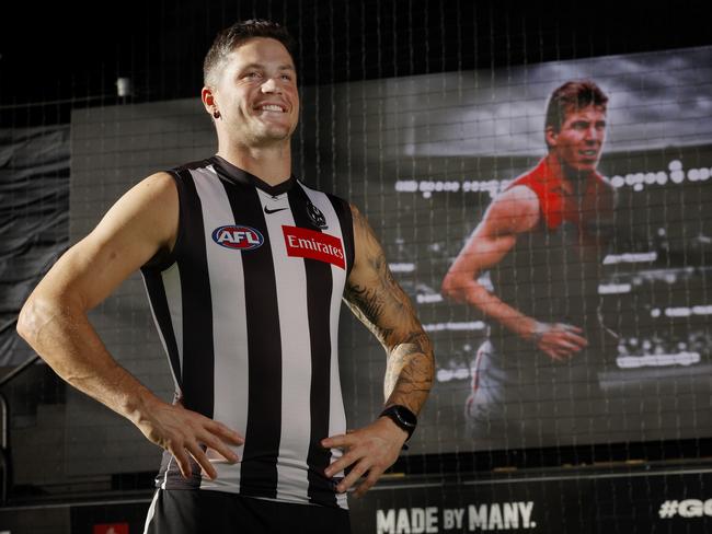 The Magpies start will break Jim Stynes’ record on Saturday. Picture: Michael Klein