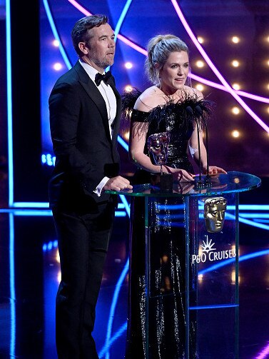 Australian actors Patrick Brammall and Harriet Dyer present the International Award at the 2023 BAFTA Television Awards. Picture: Getty Images