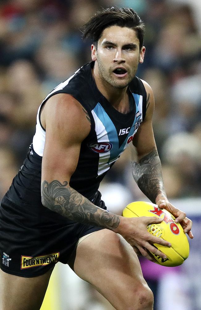 Chad Wingard runs during his fine game against Richmond. Picture: Sarah Reed