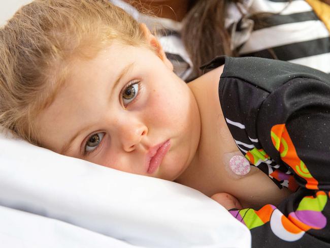 Young Bacchus Marsh girl Abby Van Der Spuy, 3, was rushed to hospital after her trick or treat adventure took a nasty turn, causing her mother Tara Robe to call an ambulance. Picture: Mark Stewart