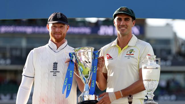 Pat Cummins and Ben Stokes shared the spoils after a gruelling series. Picture: Getty