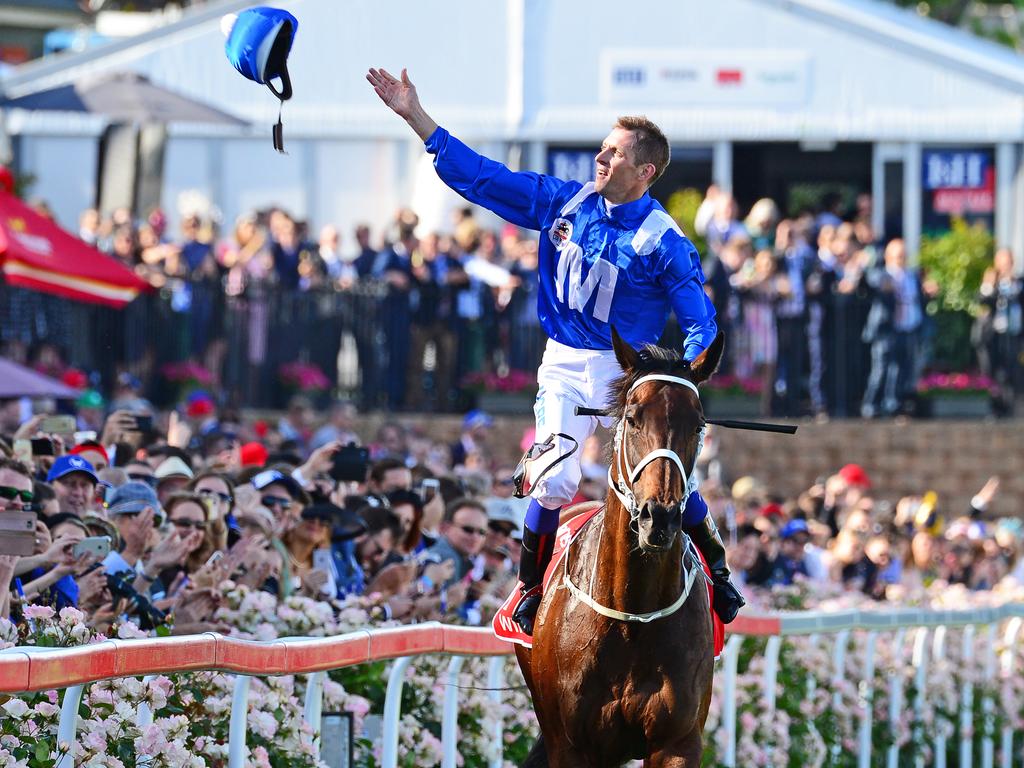 Winx after winning the Cox Plate in the documentary movie A Horse Called Winx.