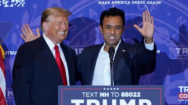 Vivek Ramaswamy endorses Republican presidential candidate former US president Donald Trump. Picture: AFP