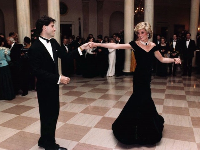 John Travolta dancing with Diana, Princess of Wales, at the White House on November 9, 1985.