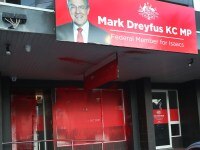 MELBOURNE, Australia, NewsWire Photos. May 31., 2024.  The office of Attorney-General Mark Dreyfus has been vandalised overnight in Mordialloc. Friday, May 31. 2024. Picture: NewsWire / David Crosling