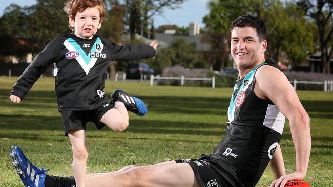 Jack was just one week old when Rockliff agreed to join Port Adelaide from Brisbane. Picture: Sarah Reed.