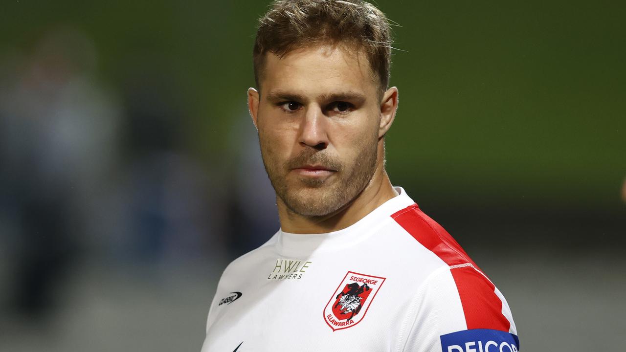 Jack de Belin warming up for his NRL return for the Dragons against the Broncos during their round 13 game at Netstrata Jubilee Stadium. Picture: Jonathan Ng