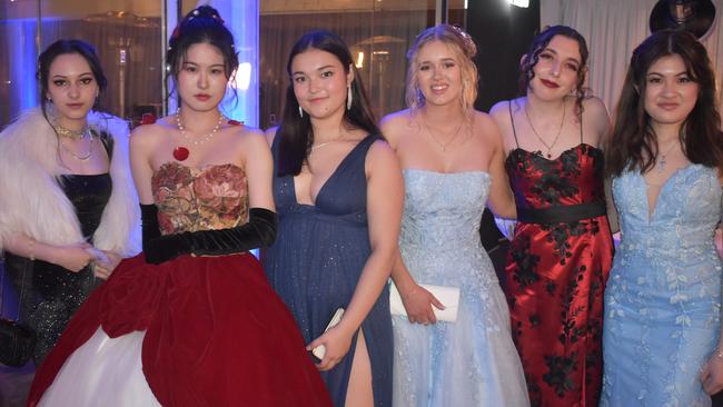 Angelene tan, Mia heritage-kemp, Bridget Ellsworth, Emi Pienaru, Nairi Lee and Modesty Chang at Queensland Academies Creative Industries formal.