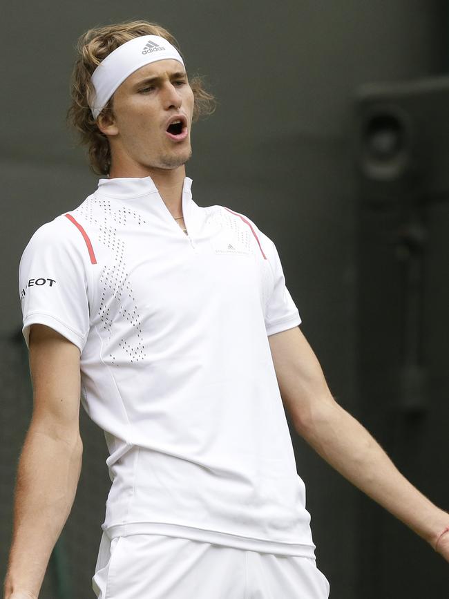 Alexander Zverev reacts after losing a point. Picture: AP