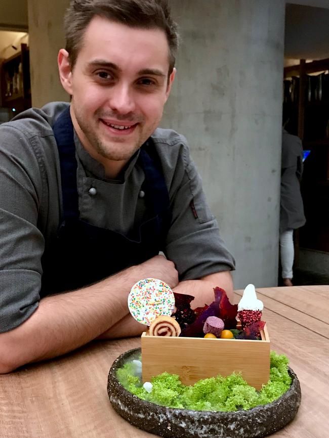 Pastry Chef Ashley with his Vivid dessert. Picture: Jenifer Jagielski