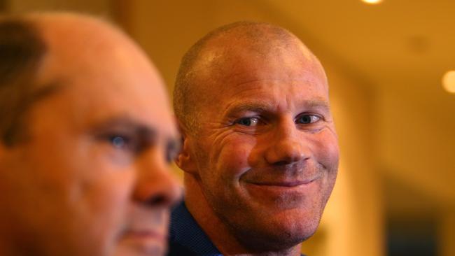 AFL — Western Bulldogs Barry Hall and coach Rodney Eade during a press conference on arrival at the Coogee Crowne Plaza hotel, Sydney.