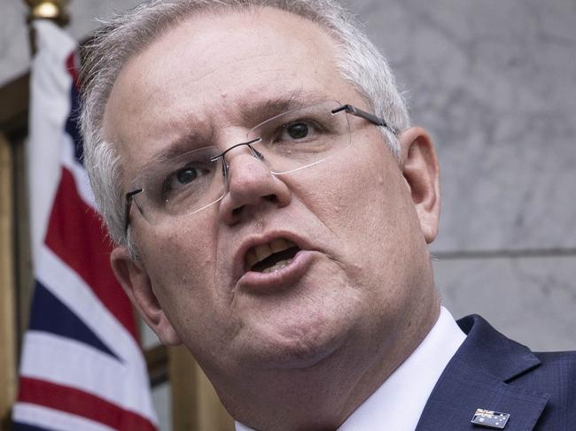 CANBERRA, AUSTRALIA-NCA NewsWire Photos AUGUST 14 2020Prime Minister Scott Morrison with acting Chief Medical Officer Dr Paul Kelly during a press conference on aged care during COVID19 at Parliament House in Canberra.Picture: NCA NewsWire /Gary Ramage