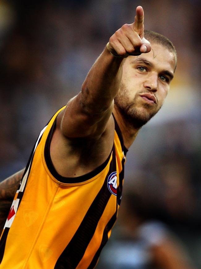 Lance Franklin started the decade in brown and gold.