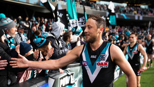 Cam Sutcliffe played five AFL games in his first season at Port. Picture: Daniel Kalisz/Getty Images