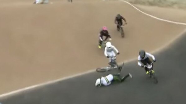 The moment of Olympic BMX hopeful Kai Sakakibara's crash at Bathurst where he suffered critical injuries. Photo: bmxlivetv/YouTube