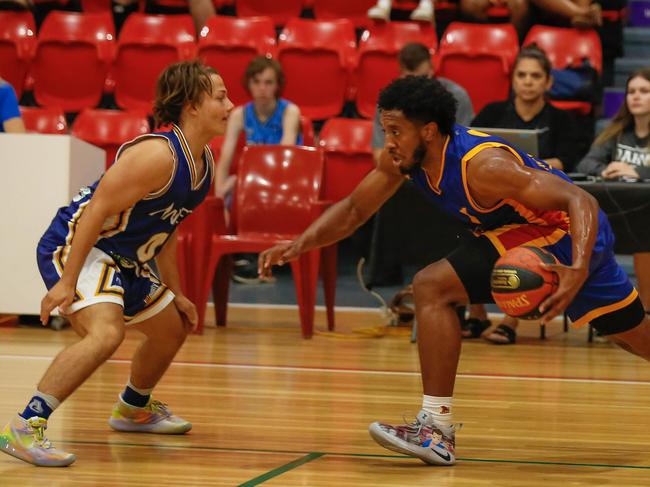 Tracy Village star Jerron Jamerson was impressive but could not get his team over the line against Ansett. Picture: GLENN CAMPBELL