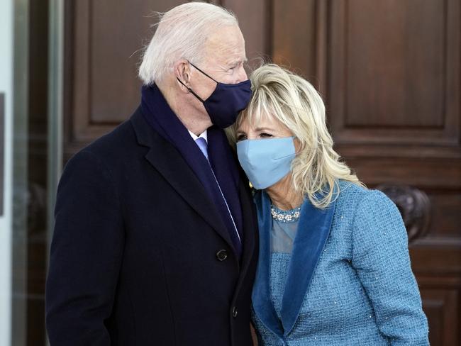 President Joe Biden and First Lady Dr Jill Biden hug as they arrive at the North Portico of the White House. Picture: Getty Images