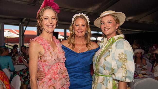 Mel Shepherd, Nicky Blenkinship and Belinda Hortle at the 2024 Darwin Cup Carnival Ladies Day. Picture: Pema Tamang Pakhrin