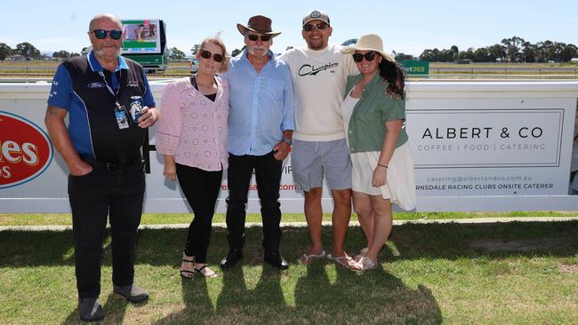 BAIRNSDALE, AUSTRALIA – MARCH 22 2024 Kim, Gary, Paul, Grant and Fiona attend the Bairnsdale Cup race day. Picture: Brendan Beckett