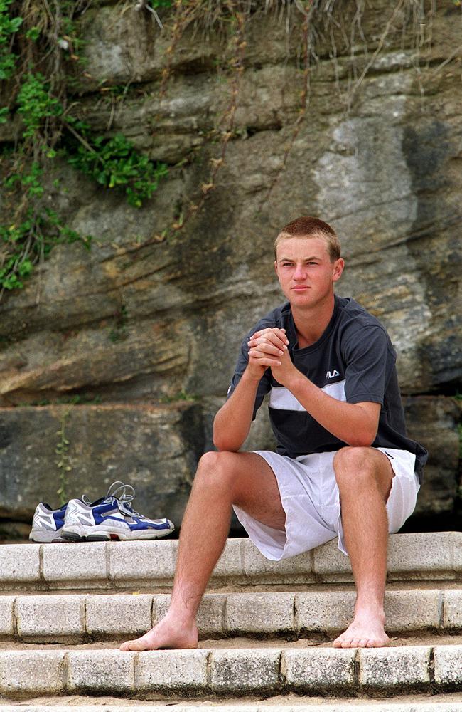 16-year-old Todd, pictured in 2000, relaxing between training sessions at Coogee Beach. Picture: Marc/McCormack.