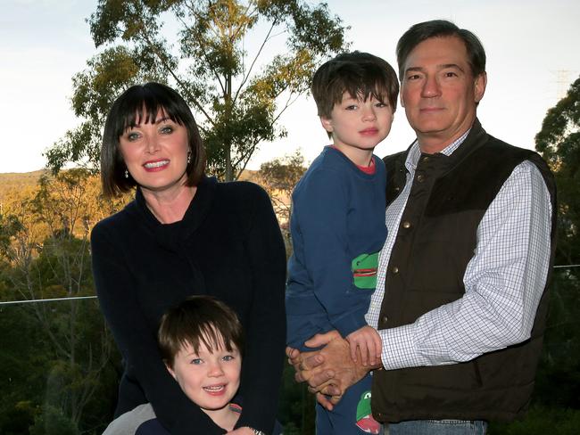 David and Lisa Oldfield with their sons Burt and Harry. Picture: Adam Ward