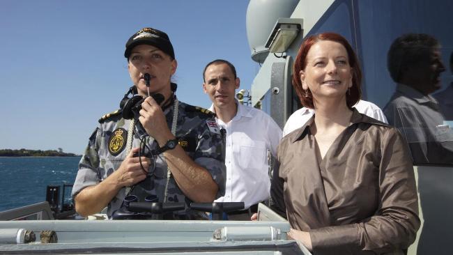 Julia Gillard and western Sydney MP David Bradbury join a naval exercise off Darwin.