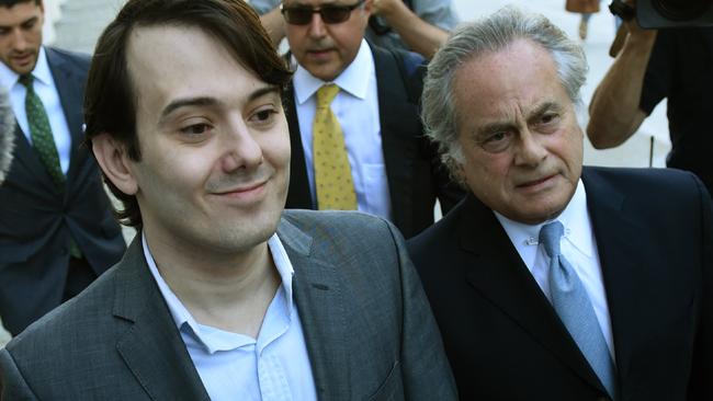 Former Turing Pharmaceuticals Martin Shkreli, who became known as “Pharma Bro”, arrives for the first day of jury selection in his federal securities fraud trial in New York. Picture: Timothy A. Clary/AFP