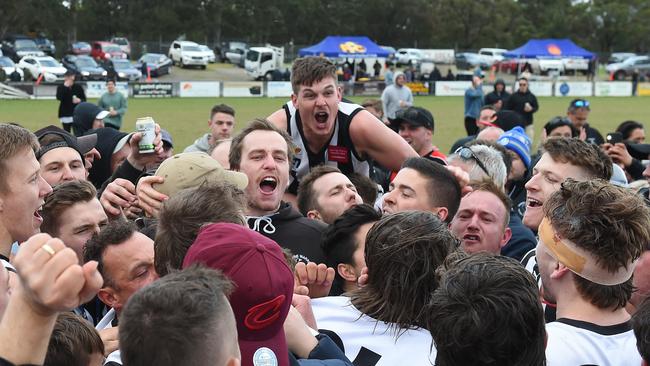 Narre Warren celebrating its premiership win. Picture: Josie Hayden