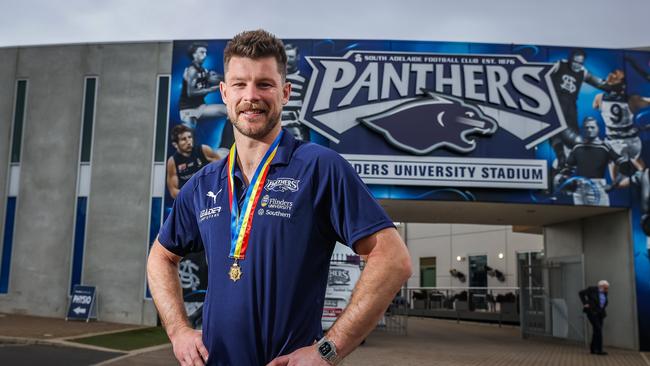 Gibbs posing after winning the Magarey Medal in 2021. Picture: Tom Huntley