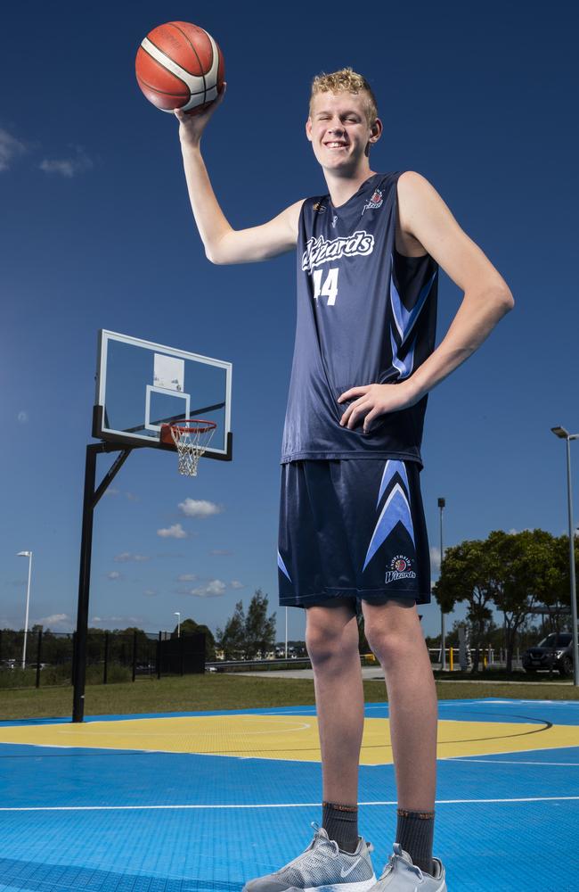 Seven Foot 14 year old Rocco Zikarsky is a rising basketball and swimming sensation that has already been identified as a future NBA prospect and has been signed up with the AIS. Picture: Lachie Millard