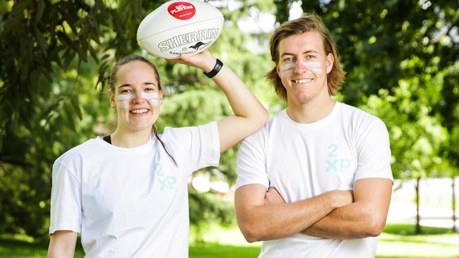 Carlton recruit Will Setterfield and cousin and AFLW Bulldogs star Isabel Huntington. Picture: Nicole Cleary