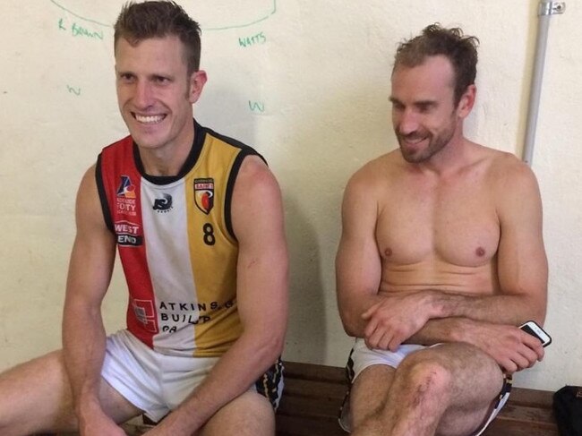 Brothers Travis Tuck and Shane Tuck after they played a game together for Goodwood Saints in 2017. Picture: SUPPLIED