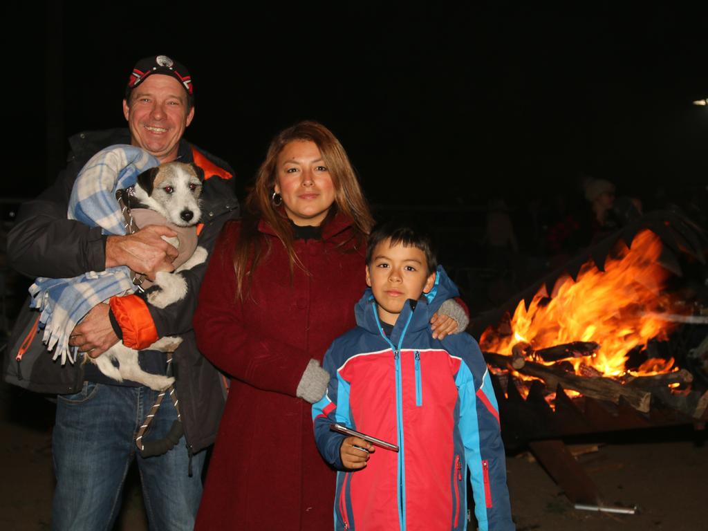 Stanthorpe visitors Clayton, Gaby and Ryan Haynes and Peter the dog at Killarney Bonfire Night 2019.