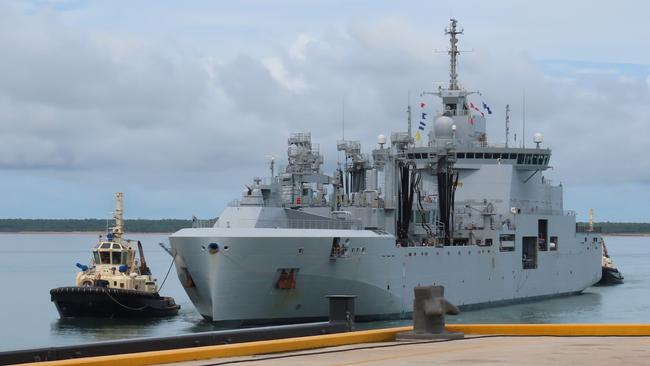 French navy supply ship Jacques Chevallier arrives in Darwin as part of Frances Clemenceau mission in the Indo Pacific. Picture: Fia Walsh.